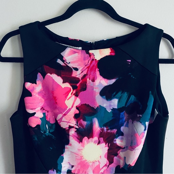 Maggy London Women's Floral Print Short Sleeve Midi Pencil Dress Size 8 - Picture 2 of 11